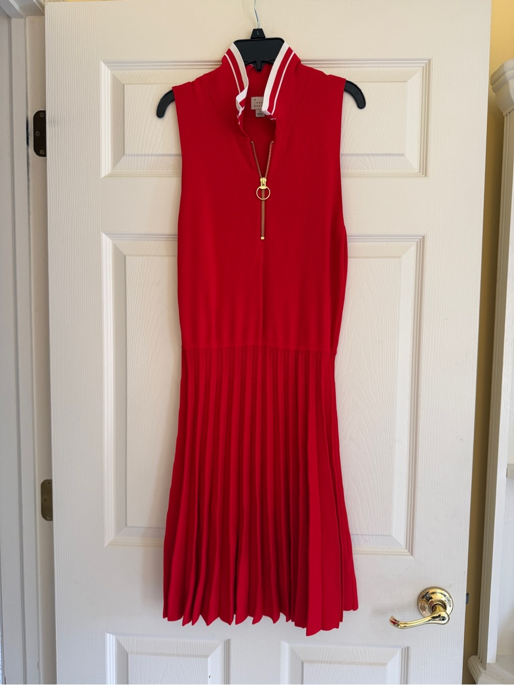 A New Day Red Sleeveless Pleated Polo Dress with Zip